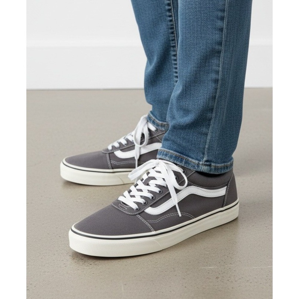 Vans Off the Wall Low Top Mens 11 Sneakers Gray White Canvas Sanitized